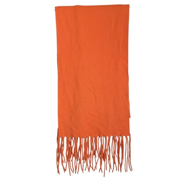 Cashmere Classics 100% Cashmere Scarf with Fringe Ends 11.5” x 73” Orange - Picture 1 of 6